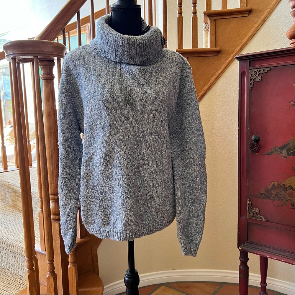 Vintage United Knitwear Gray Cowl Neck With Buttons Sweater Sz M
